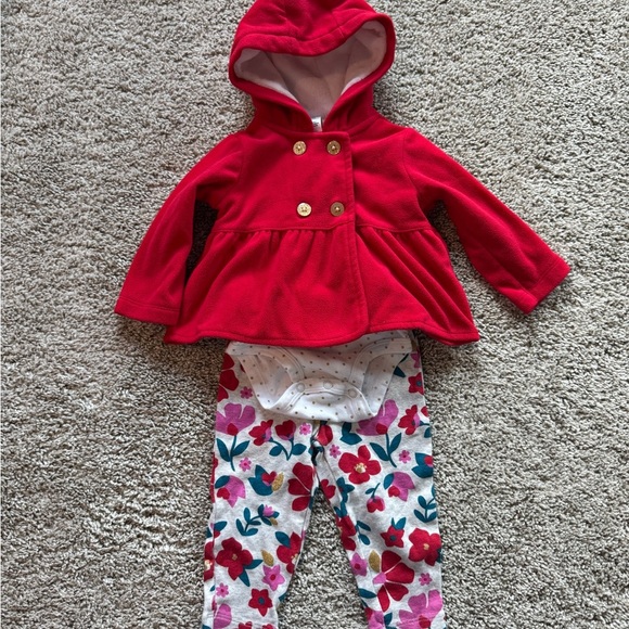 Baby Girl 3-Piece Outfit Red Peacoat, Onesie & Floral Pants Size 9 months - Picture 13 of 14